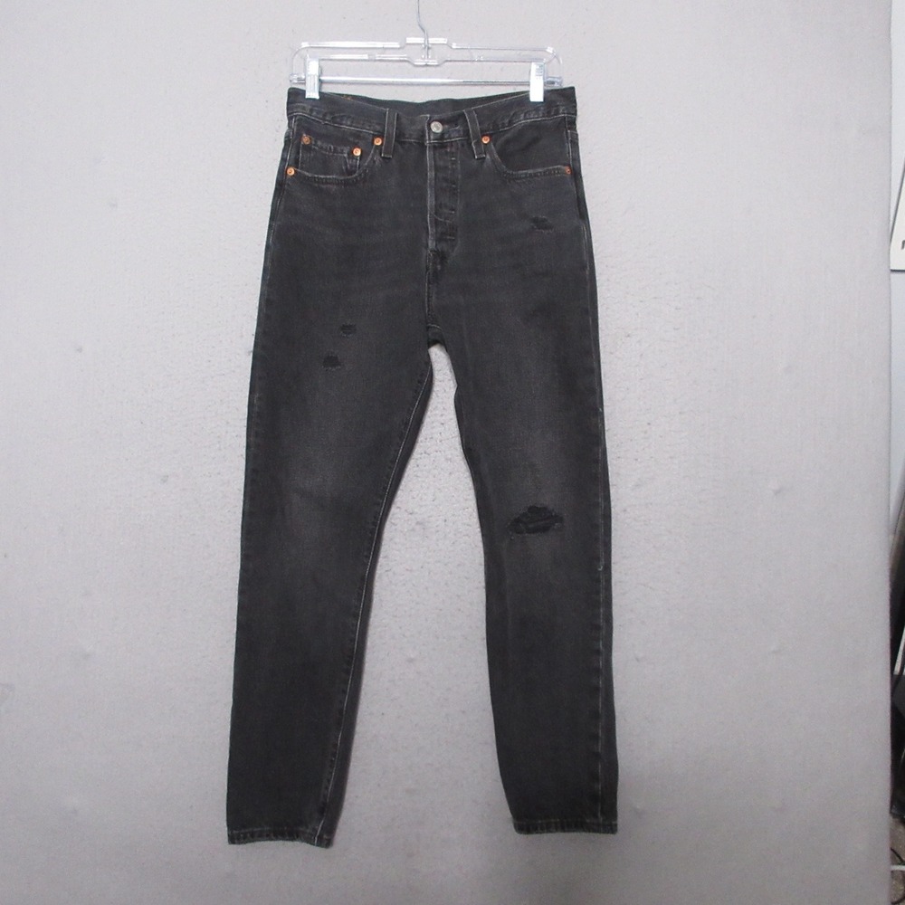 Levis‎ 501 Jeans Women 28 Black Distressed Button Fly Fade Premium Denim Capsule